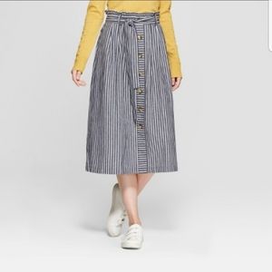 A New Day Midi Stiped Skirt w/ Buttons